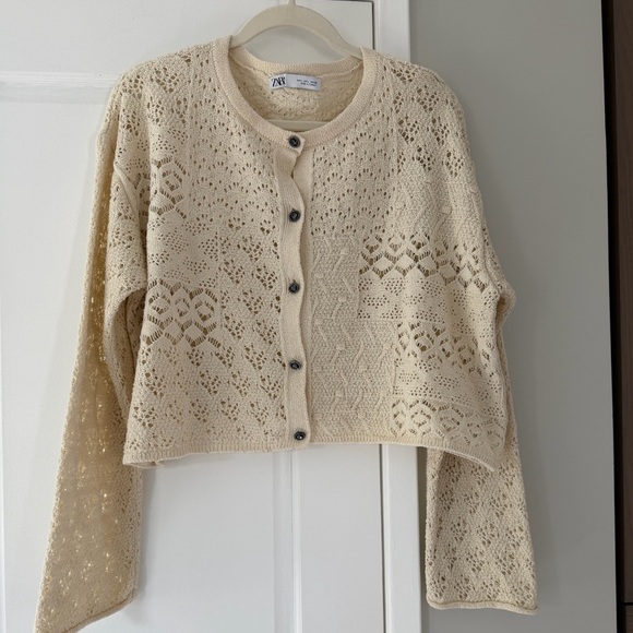 Zara Sweaters - Zara Cream Crochet-Style Button Cardigan